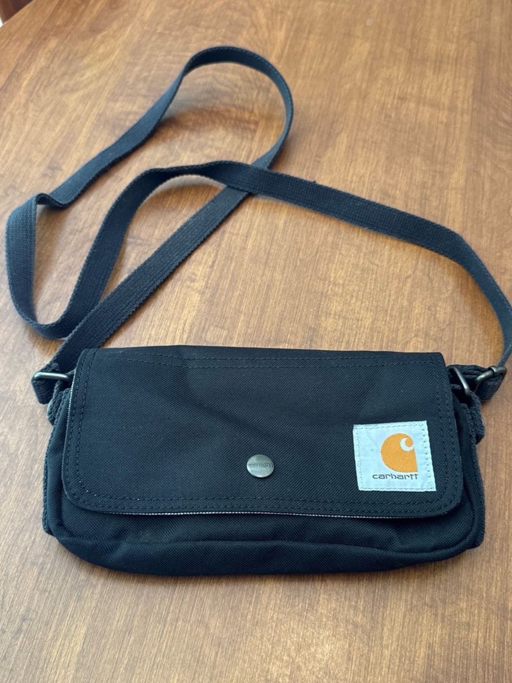 Carhartt Black Messenger Crossbody Bag with Orange Logo Patch